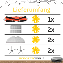 Zubehör Set für Roborock S6, S6 MAXV, S6 Pure (1x Hauptbürste, 2x Seitenbürste 5-armig (schwarz), 2x Filter, 2x Pad)