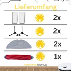 Zubehör Set, Ersatzteile Kit für Roborock S7 Max Ultra (2x Filter, 2x Pad, 2x Seitenbürste 3arm schwarz, 1x Haupbürste)